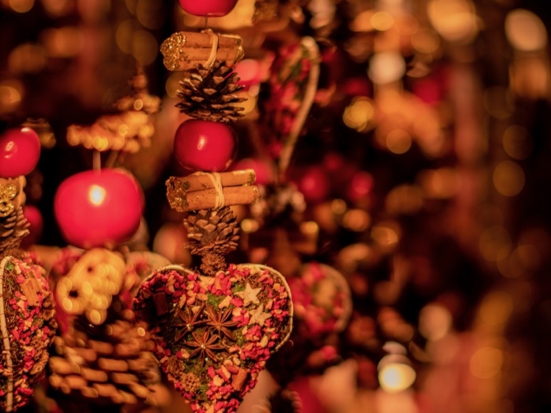 Close up of decorations for sale at Christmas Market