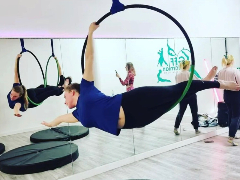 A dancer practising aerial dance at GFFDamian Dance Studio in Manchester