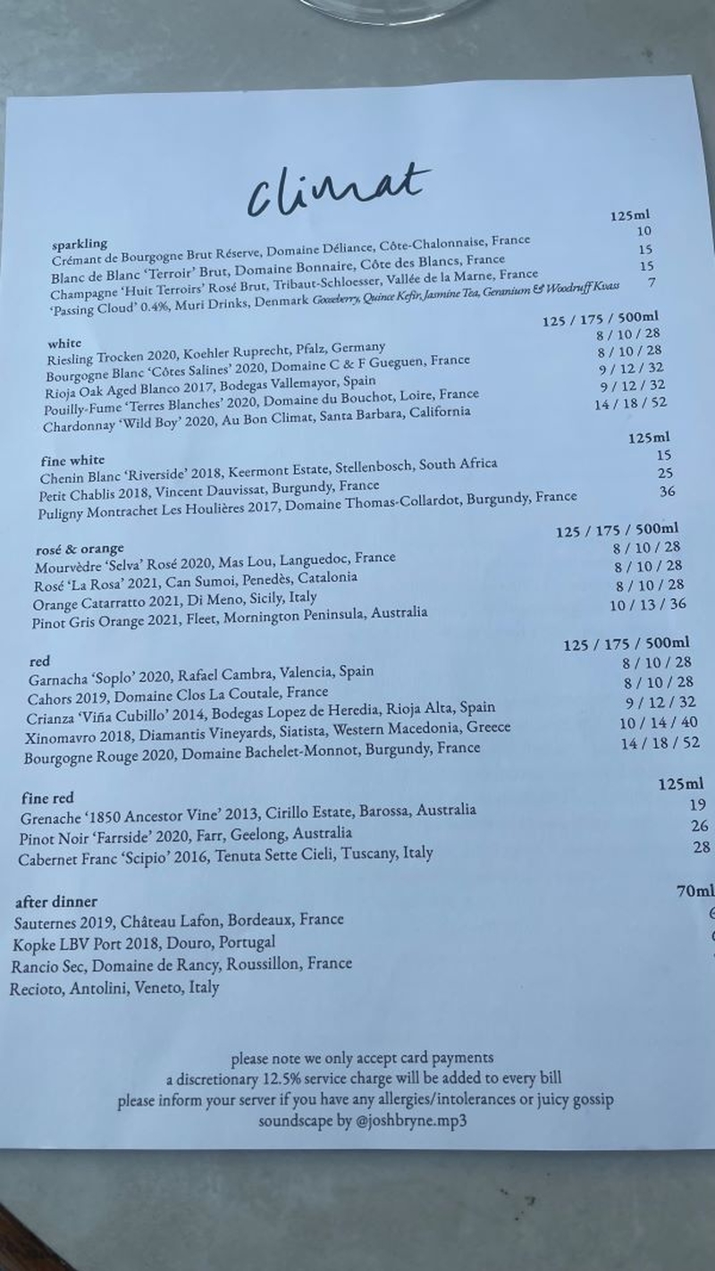 Climat Wine List