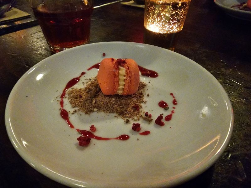 Raspberry Macaron With White Chocolate Frosting And Dark Chocolate Blood Orange Tea Crumb