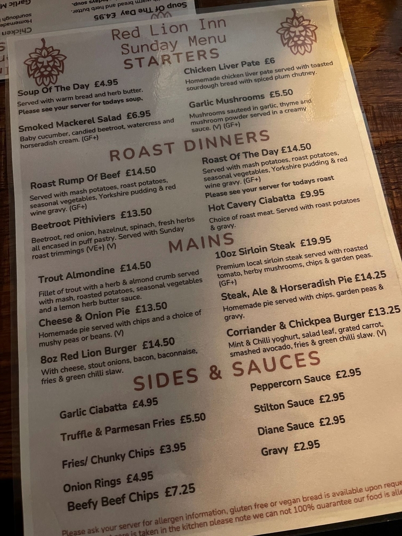 2024 11 5 Red Lion Menu