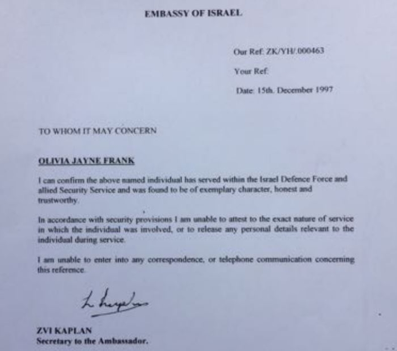 2019 08 08 Frank Spy Isreali Letter