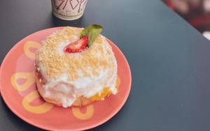 A Coffee And A Strawberry And Mint Doughnut At Siop Shop In Manchester
