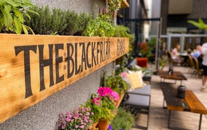 The Black Friar Sign In The New Beer Garden And Outdoor Dining Area At This Historic Salford Pub That Has Been Given A New Lease Of Life1200 X 800