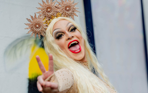 Drag Queen In Blonde Wig With Copper Crown Throws The Peace Sign And Smiles At Manchester Pride 2021 Chris Keller Jackson 1200 800