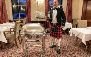 Tony Belli Of Lake District Hotels Borrowdale Hotel With The Silver Carving Trolley For Burns Night