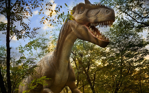 A Big Fake T Rex One Of Many Large Realistic Looking Animatronic Dinousaurs At Dino Kingdom Which Is Currently Set Up In Wythenshawe Park Manchester