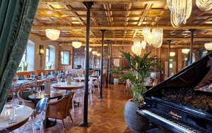 Grand Piano Green Curtain And Vintage Lighting At Holmes Mill One Of The Best Places To Eat And Drink In Clitheroe
