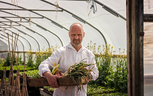 Simon Rogan From Lenclume With A Box Of Freshly Picked Veg On His Cartmel Farm