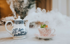 Smoking Teapot And Cup With Dry Ice From The New Cocktail Menu At The Lost And Found Knutsford