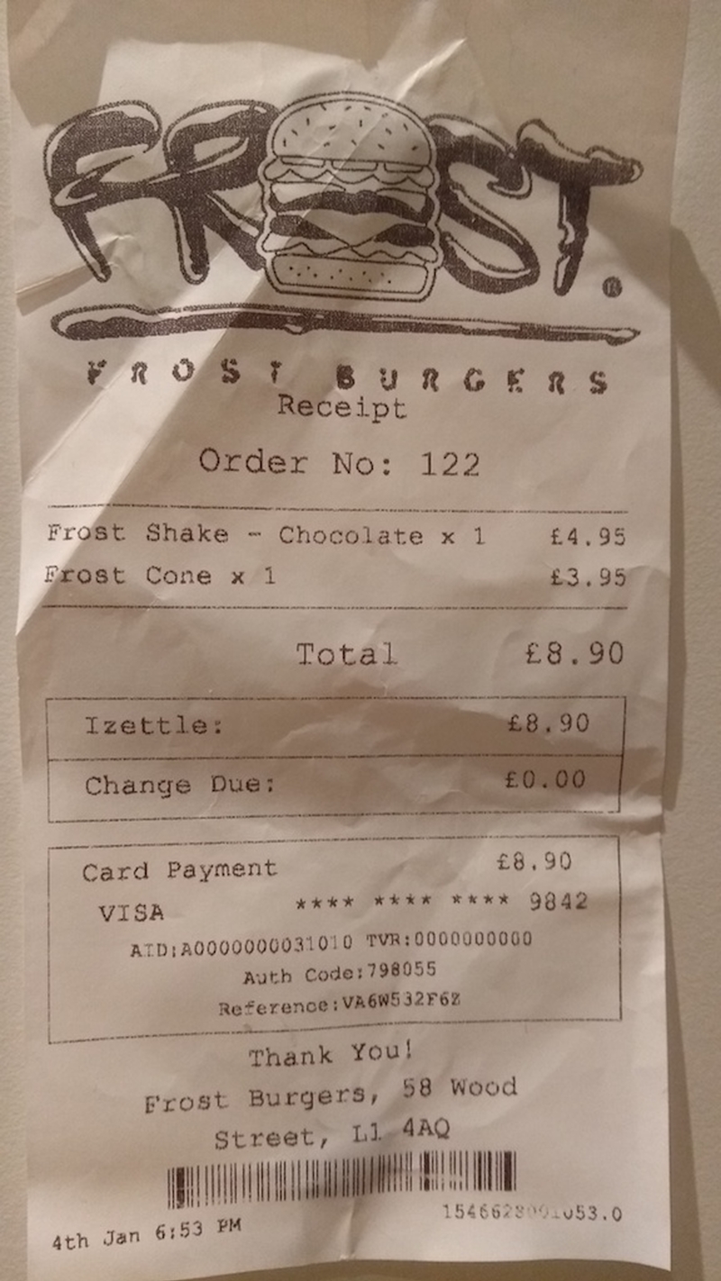 2019 01 09 Frost Burgers Receipt 2