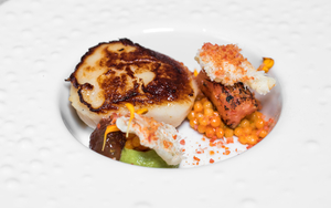 Scallop Red Pepper Dashi Avocado Tomato