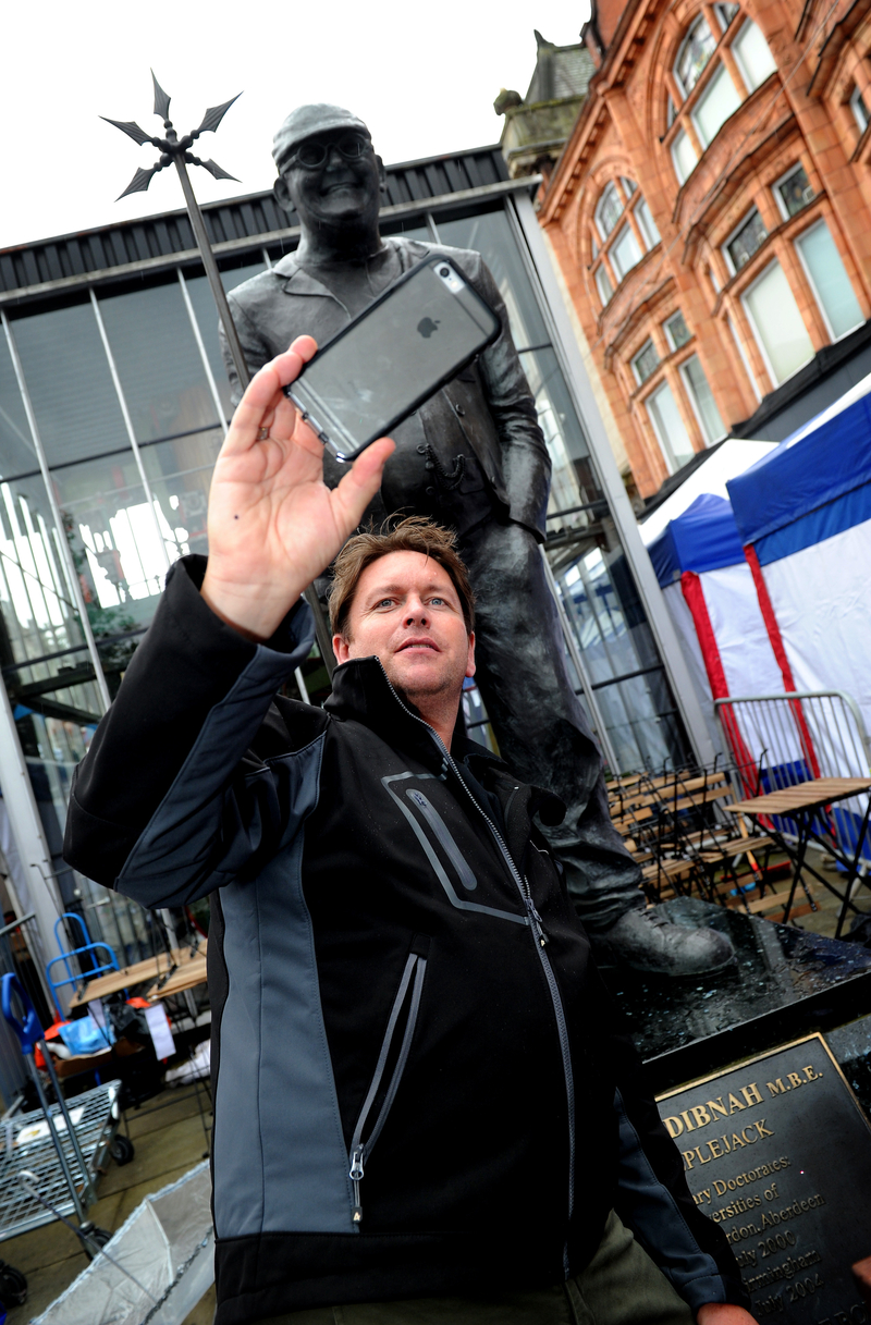 James Martin Taking A Selfie At The Fred Dibnah Statue In Bolton