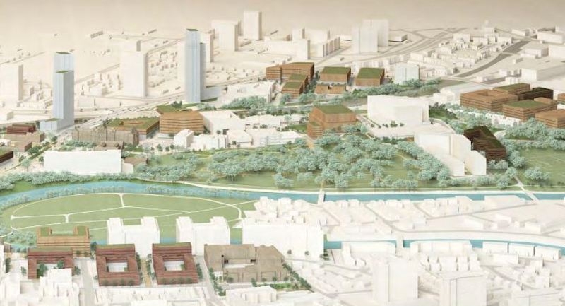 2018 08 09 Salford Crescent Masterplan Crescent Masterplan From The East Showing The Meadows And Peel Park