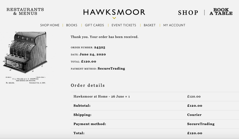 2020 07 06 Hawksmoor At Home Receipt