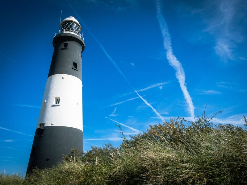 Yorks Spurn Lighhouse Blue Sky